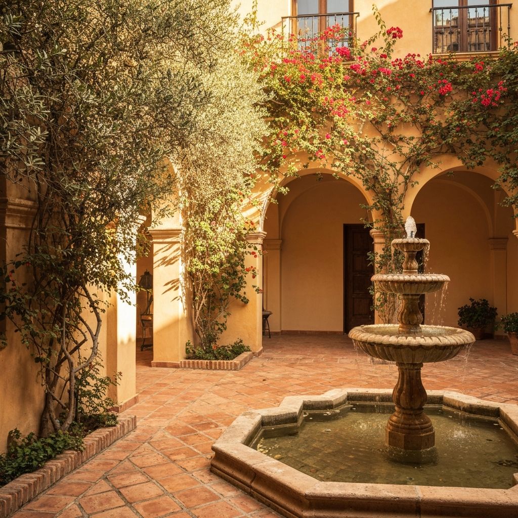 Patio interior mediterráneo del salón Alma del Sol